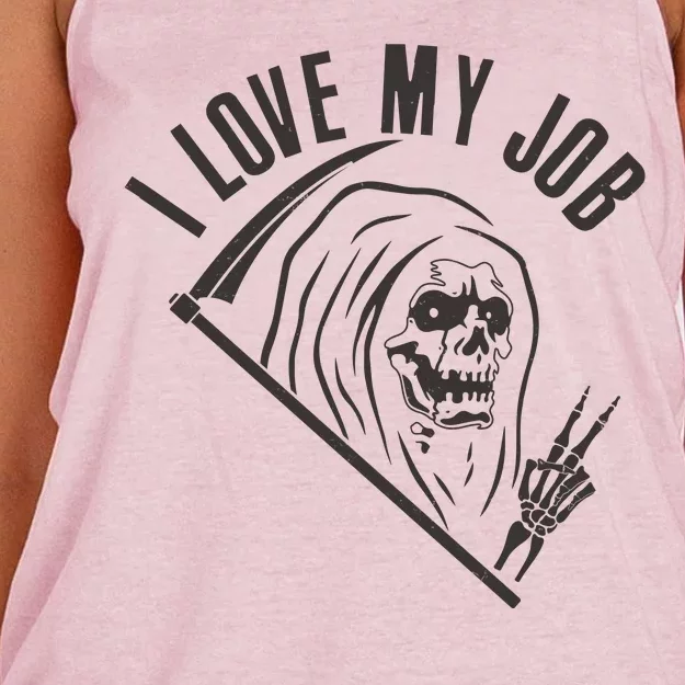 Funny Halloween Grim Reaper I Love My Job Women's Knotted Racerback Tank