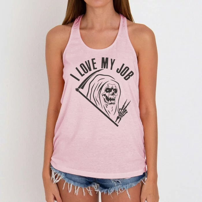 Funny Halloween Grim Reaper I Love My Job Women's Knotted Racerback Tank