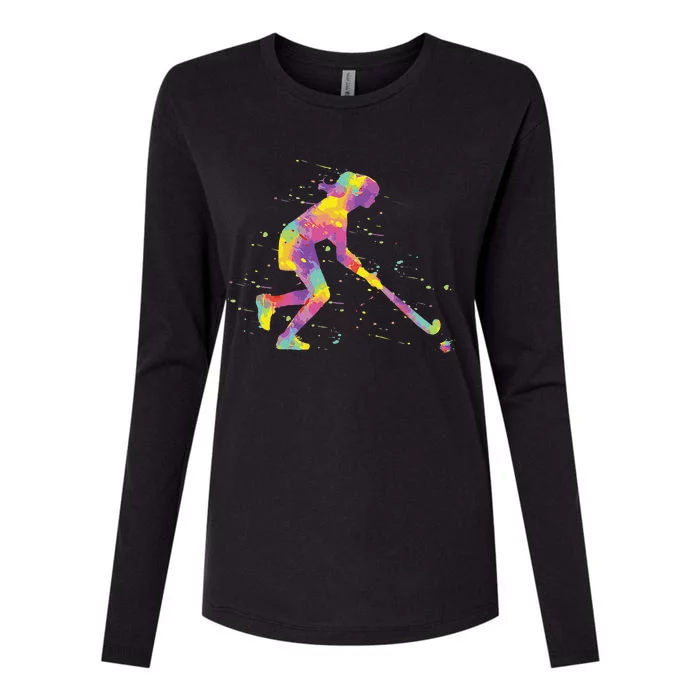 Field Hockey Girl Womens Cotton Relaxed Long Sleeve T-Shirt