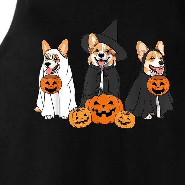 Funny Halloween Ghost Dog Pumpkin Spooky Season Ladies Tri-Blend Wicking Tank