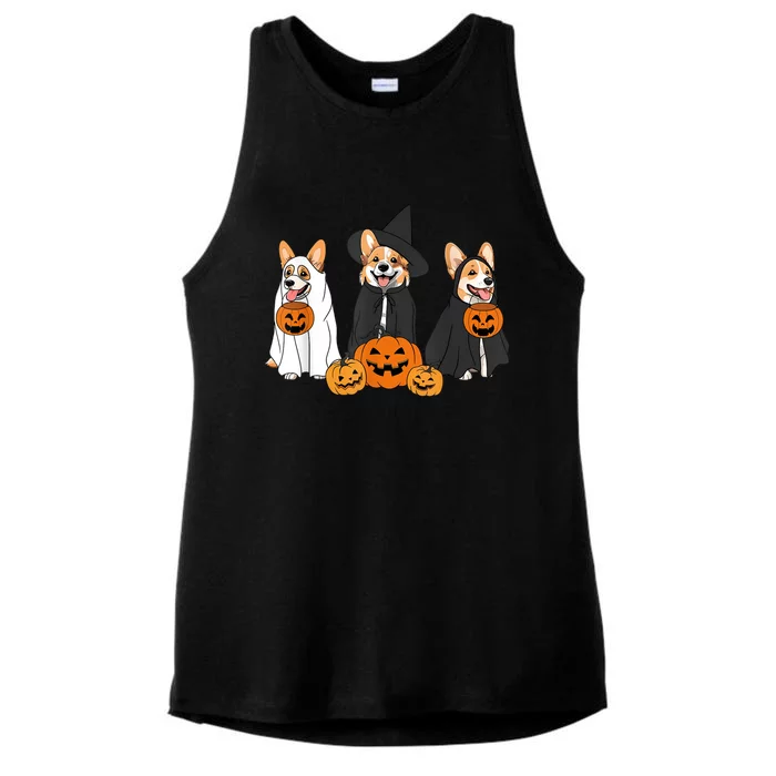 Funny Halloween Ghost Dog Pumpkin Spooky Season Ladies Tri-Blend Wicking Tank