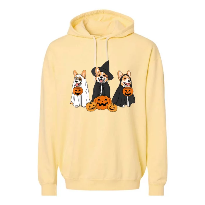 Funny Halloween Ghost Dog Pumpkin Spooky Season Garment-Dyed Fleece Hoodie