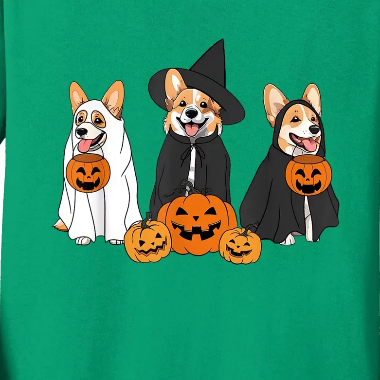 Funny Halloween Ghost Dog Pumpkin Spooky Season Kids Long Sleeve Shirt