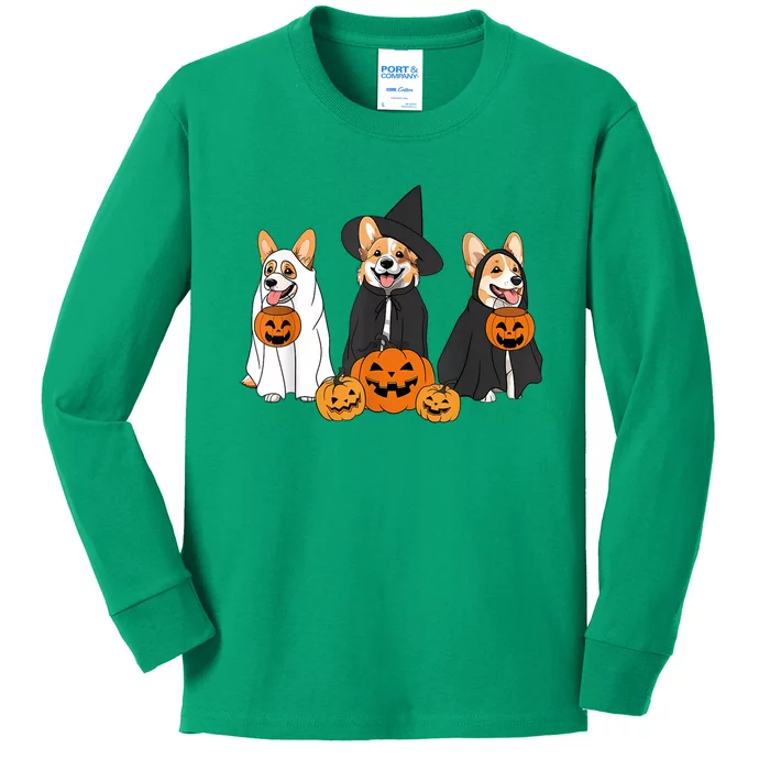 Funny Halloween Ghost Dog Pumpkin Spooky Season Kids Long Sleeve Shirt