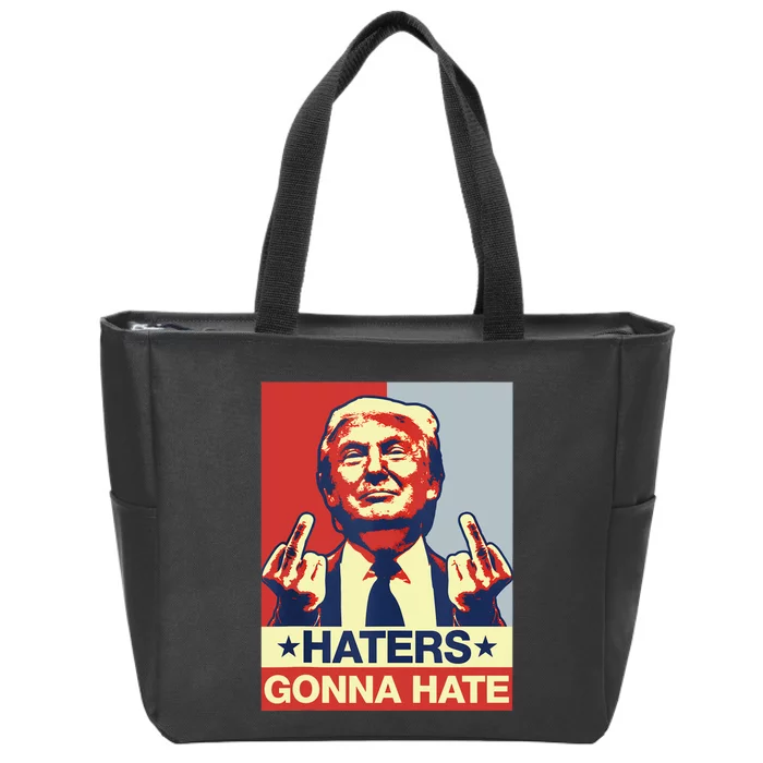 Funny Haters Gonna Hate Donald Trump Middle Finger Zip Tote Bag