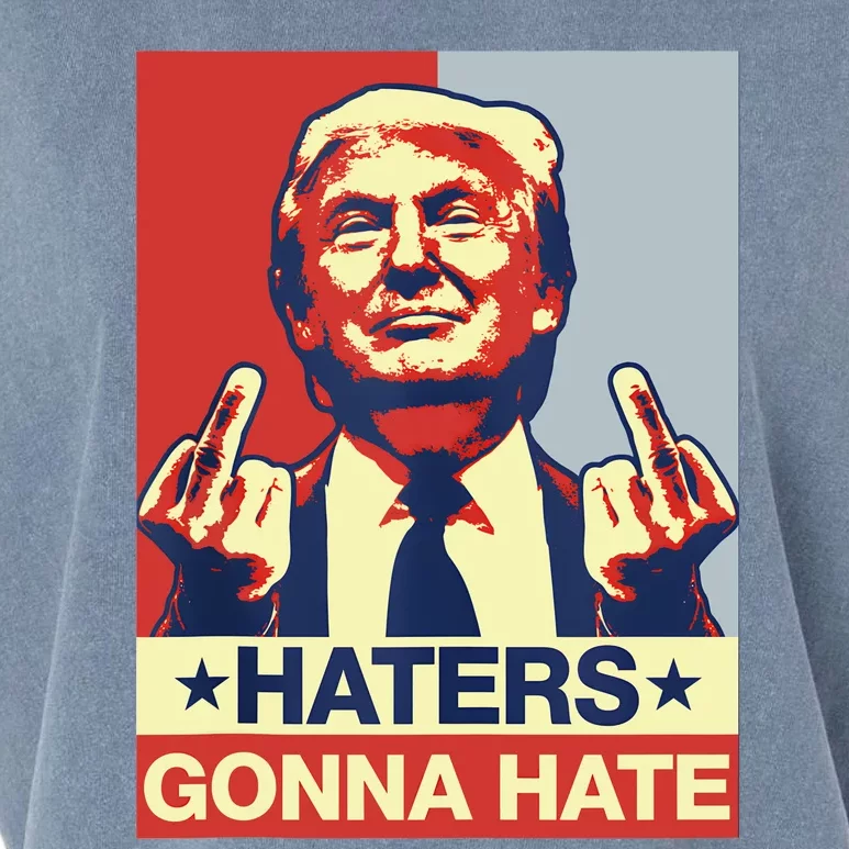 Funny Haters Gonna Hate Donald Trump Middle Finger Garment-Dyed Women's Muscle Tee