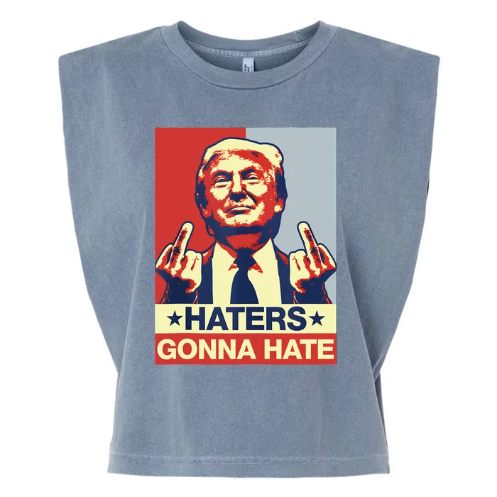 Funny Haters Gonna Hate Donald Trump Middle Finger Garment-Dyed Women's Muscle Tee