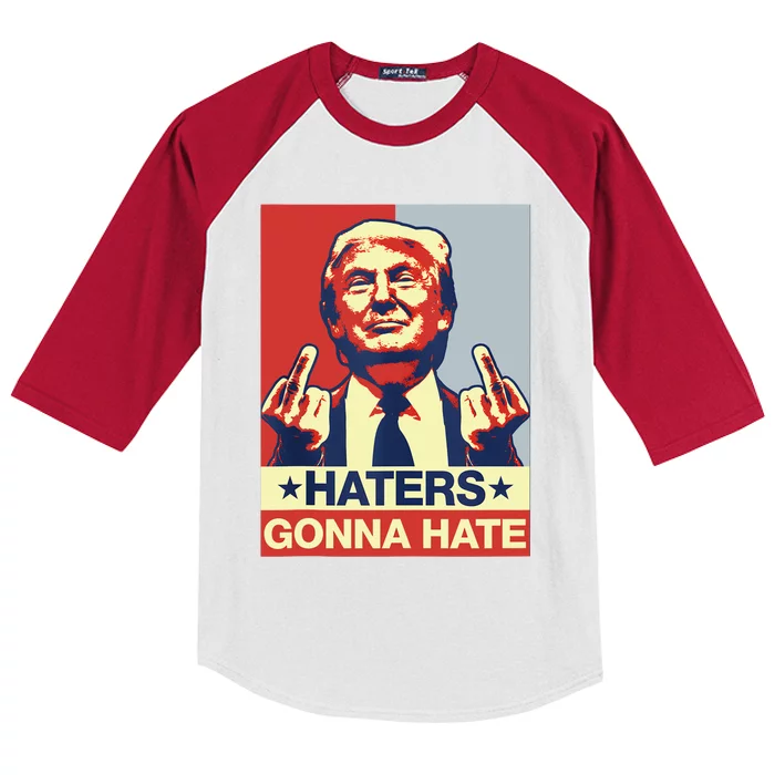 Funny Haters Gonna Hate Donald Trump Middle Finger Kids Colorblock Raglan Jersey