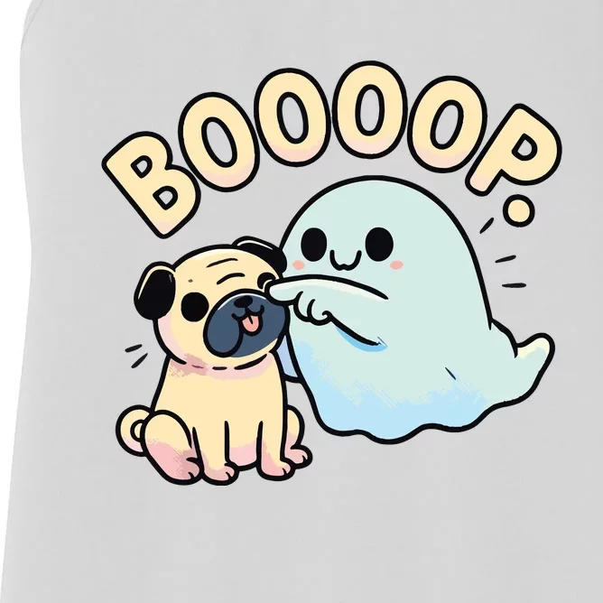 Funny Halloween Ghost Pug Boop Silly Puppy Dog Humor Women's Racerback Tank