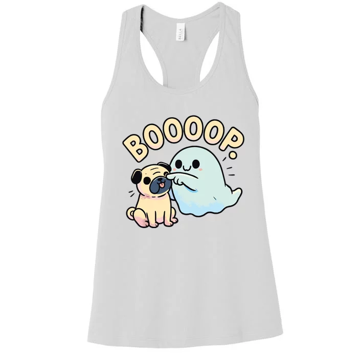 Funny Halloween Ghost Pug Boop Silly Puppy Dog Humor Women's Racerback Tank