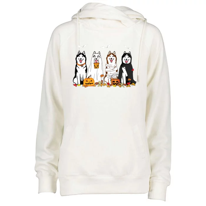 Funny Husky Ghost Dogs Halloween Husky Dog Mom Husky Lover Womens Funnel Neck Pullover Hood