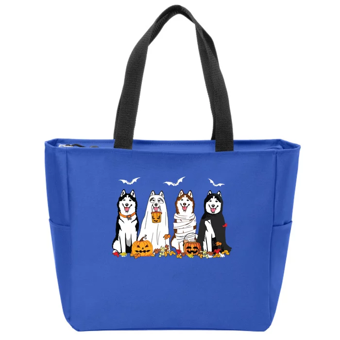 Funny Husky Ghost Dogs Halloween Husky Dog Mom Husky Lover Zip Tote Bag