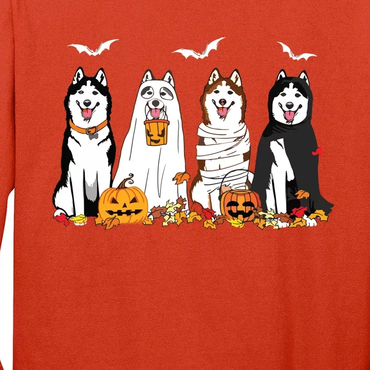 Funny Husky Ghost Dogs Halloween Husky Dog Mom Husky Lover Tall Long Sleeve T-Shirt