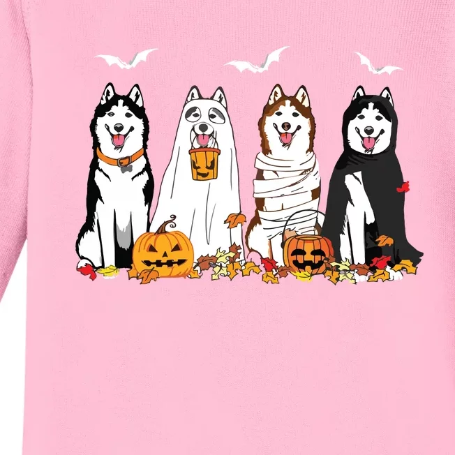 Funny Husky Ghost Dogs Halloween Husky Dog Mom Husky Lover Baby Long Sleeve Bodysuit