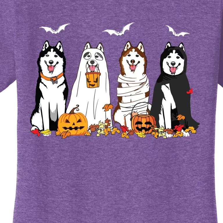 Funny Husky Ghost Dogs Halloween Husky Dog Mom Husky Lover Women's T-Shirt