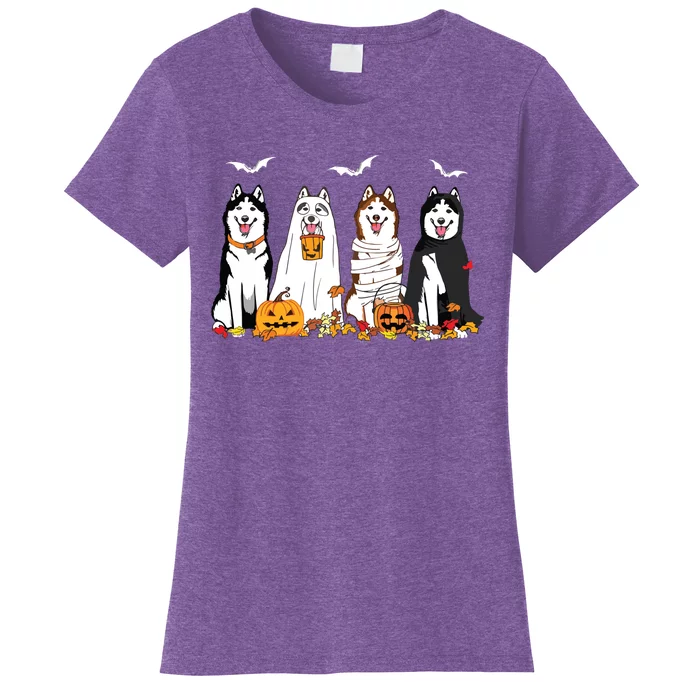 Funny Husky Ghost Dogs Halloween Husky Dog Mom Husky Lover Women's T-Shirt