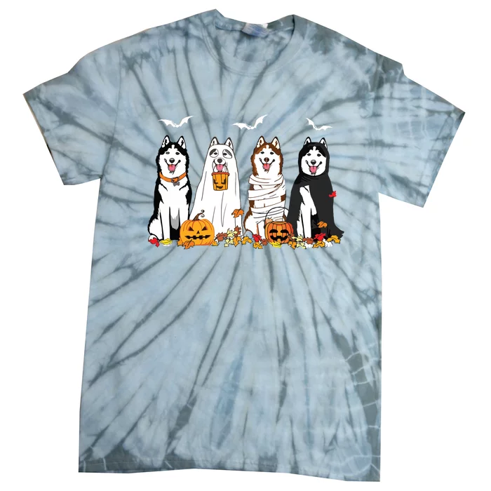 Funny Husky Ghost Dogs Halloween Husky Dog Mom Husky Lover Tie-Dye T-Shirt