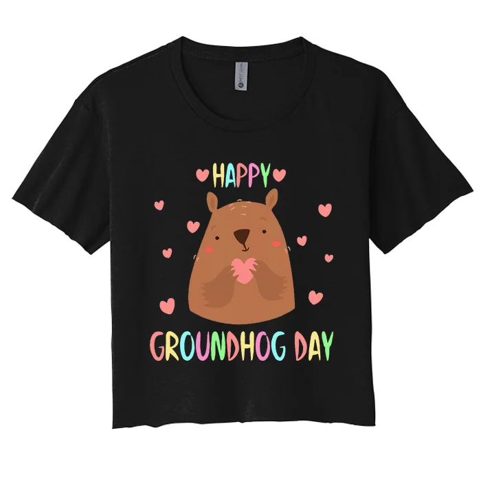 Funny Happy Groundhog Day 2024 Women's Crop Top Tee