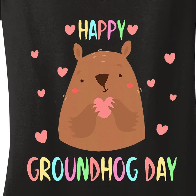 Funny Happy Groundhog Day 2024 Women's V-Neck T-Shirt