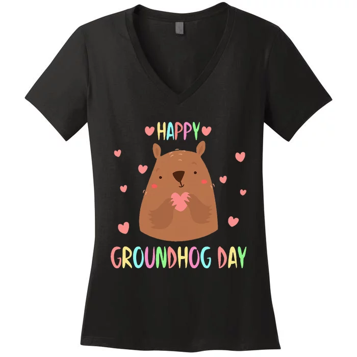 Funny Happy Groundhog Day 2024 Women's V-Neck T-Shirt