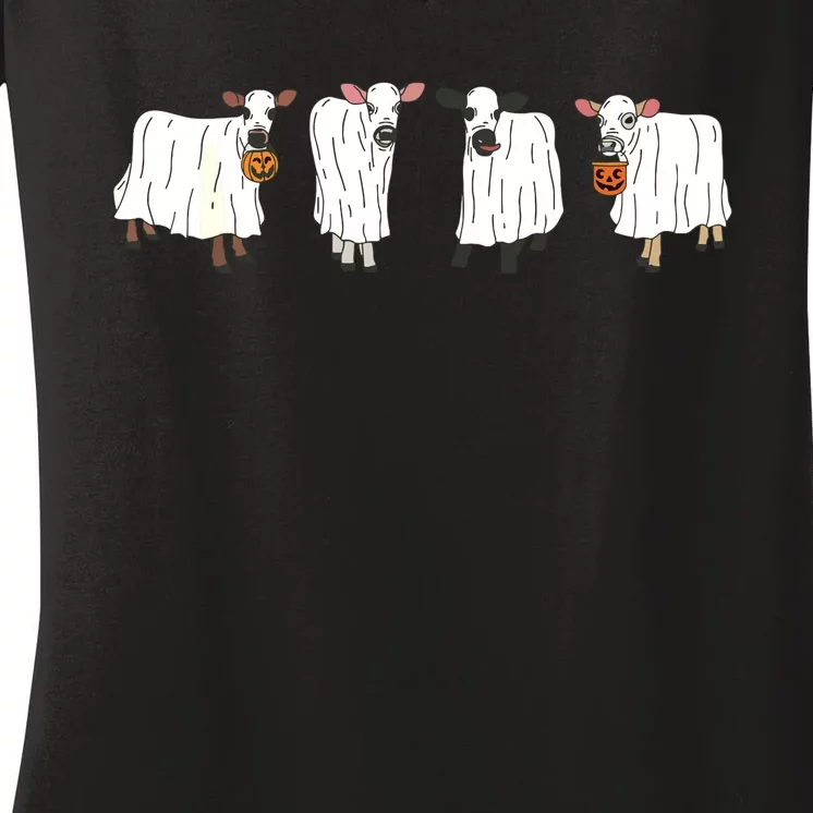 Funny Halloween Ghost Cows Trick Or Treat Cow Lover Women's V-Neck T-Shirt