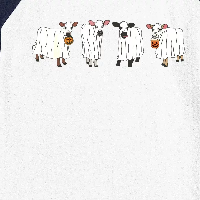 Funny Halloween Ghost Cows Trick Or Treat Cow Lover Baseball Sleeve Shirt