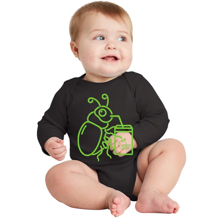 Funny Halloween Graphic Green Halloween Beetle Baby Long Sleeve Bodysuit