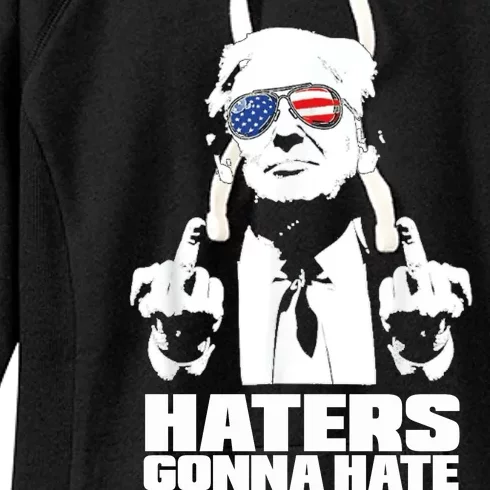 Funny Haters Gonna Hate President Donald Trump Middle Finger Women's Fleece Hoodie