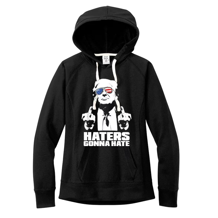 Funny Haters Gonna Hate President Donald Trump Middle Finger Women's Fleece Hoodie