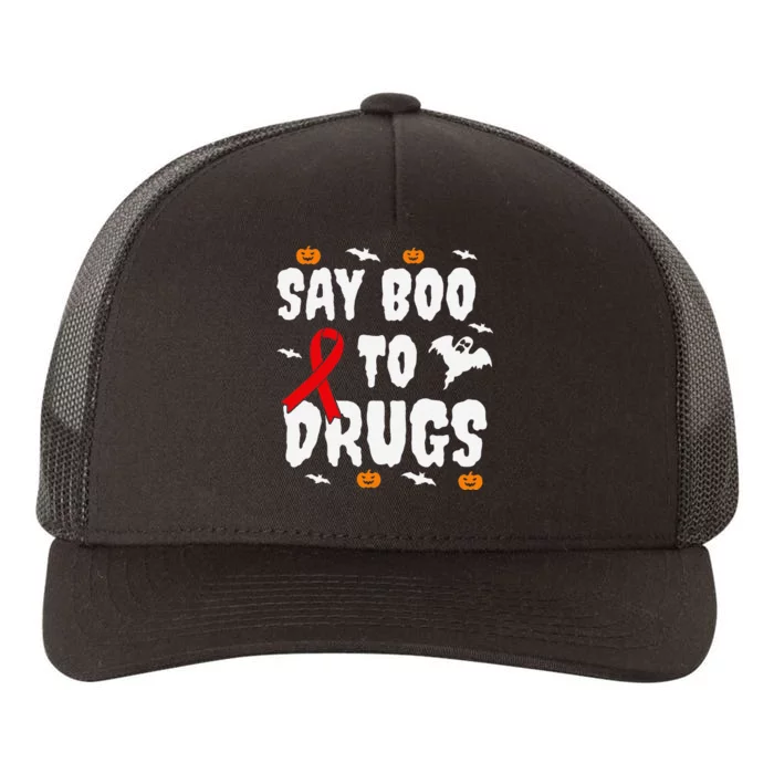 Funny Halloween Gift Say Boo To Drugs Awareness Red Ribbon Yupoong Adult 5-Panel Trucker Hat