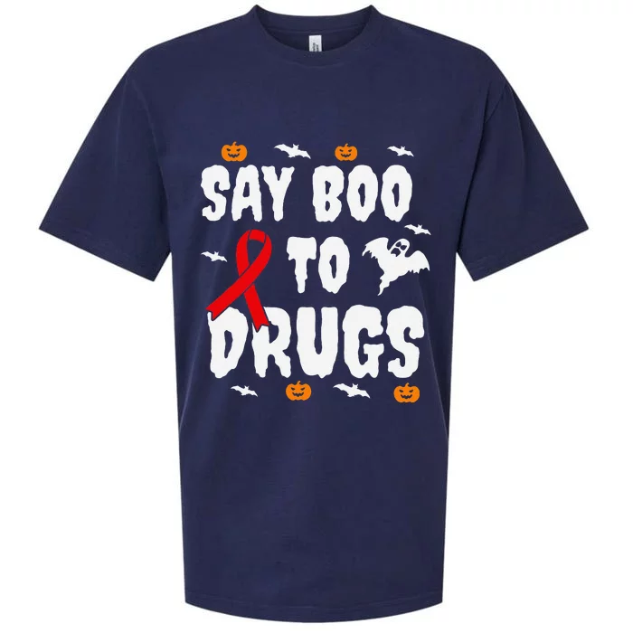 Funny Halloween Gift Say Boo To Drugs Awareness Red Ribbon Sueded Cloud Jersey T-Shirt