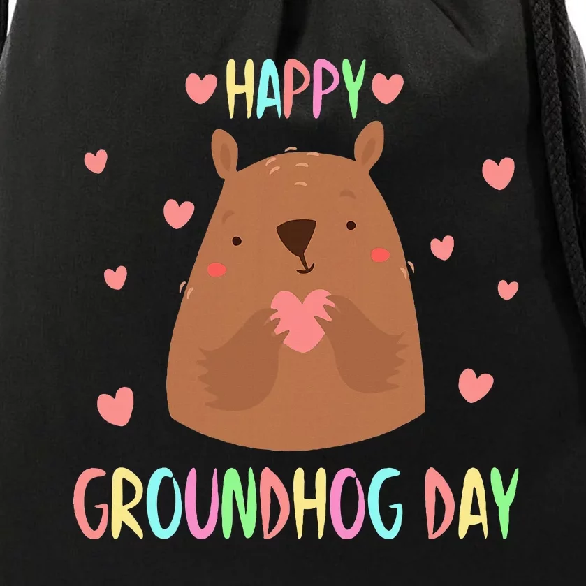 Funny Happy Groundhog Day 2024 Drawstring Bag