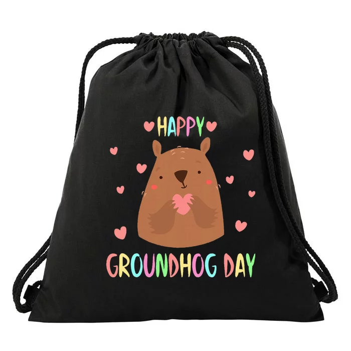 Funny Happy Groundhog Day 2024 Drawstring Bag