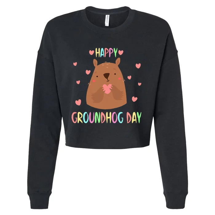 Funny Happy Groundhog Day 2024 Cropped Pullover Crew