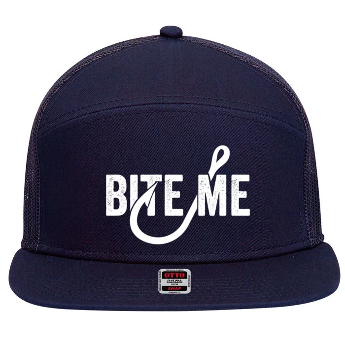 Funnyfish Hook Graphic Fishing Gift For Dad Bite Me Gift 7 Panel Mesh Trucker Snapback Hat