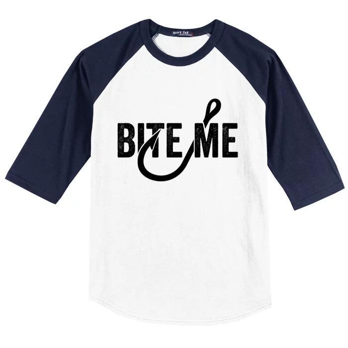 Funnyfish Hook Graphic Fishing Gift For Dad Bite Me Gift Baseball Sleeve Shirt