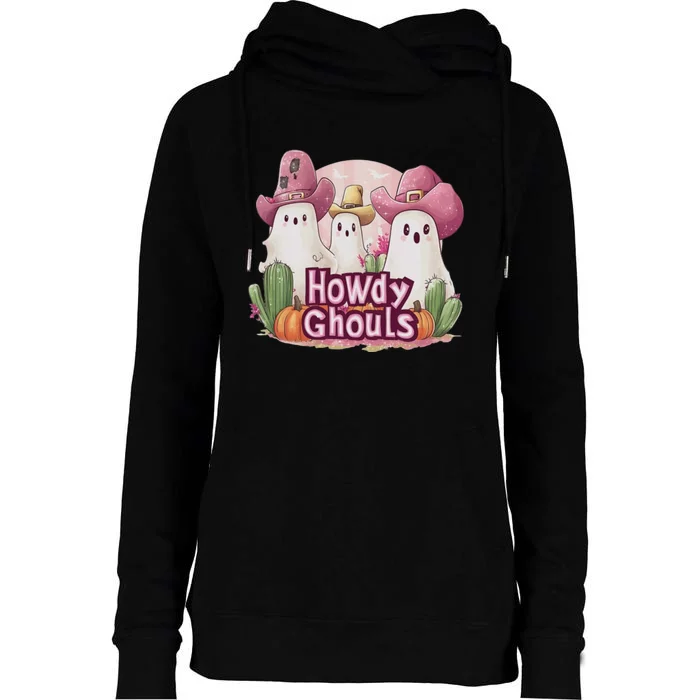 Funny Howdy Ghouls Ghost Halloween Spooky Team Womens Funnel Neck Pullover Hood