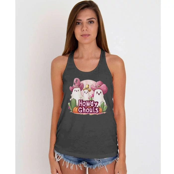 Funny Howdy Ghouls Ghost Halloween Spooky Team Women's Knotted Racerback Tank