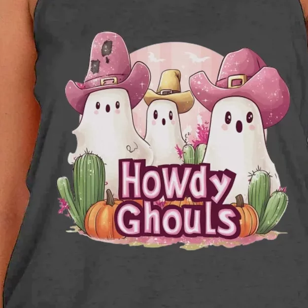 Funny Howdy Ghouls Ghost Halloween Spooky Team Women's Knotted Racerback Tank