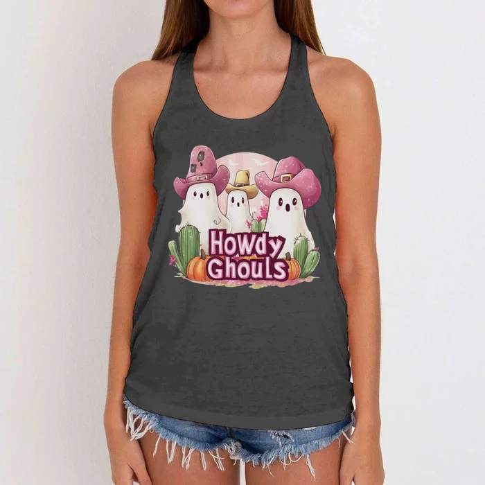 Funny Howdy Ghouls Ghost Halloween Spooky Team Women's Knotted Racerback Tank