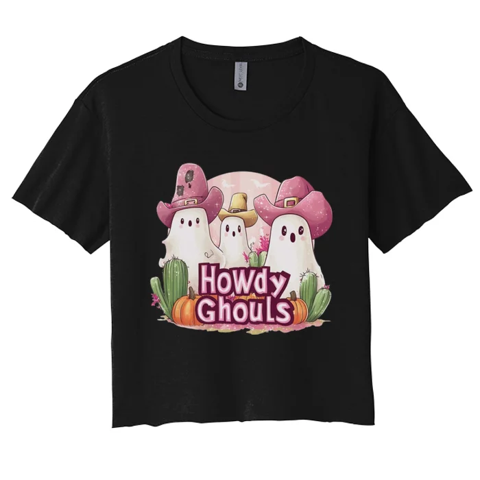 Funny Howdy Ghouls Ghost Halloween Spooky Team Women's Crop Top Tee