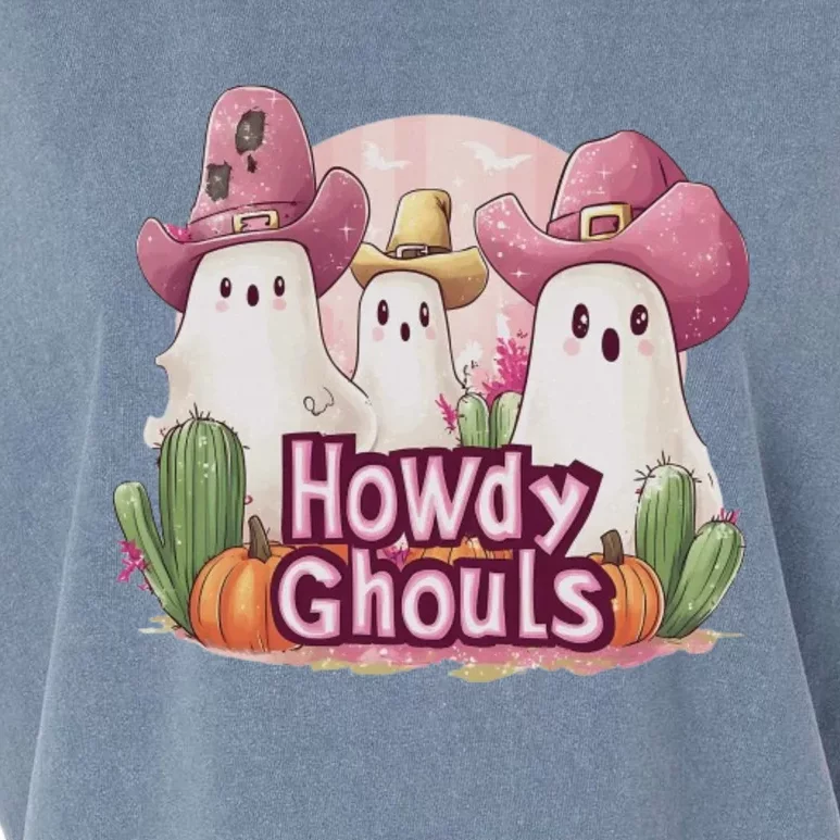 Funny Howdy Ghouls Ghost Halloween Spooky Team Garment-Dyed Women's Muscle Tee