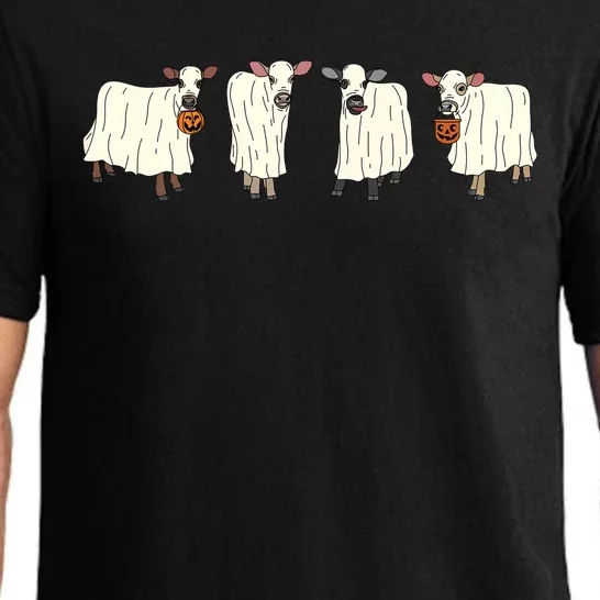 Funny Halloween Ghost Cows Trick Or Treat Cow Lover Gift Pajama Set