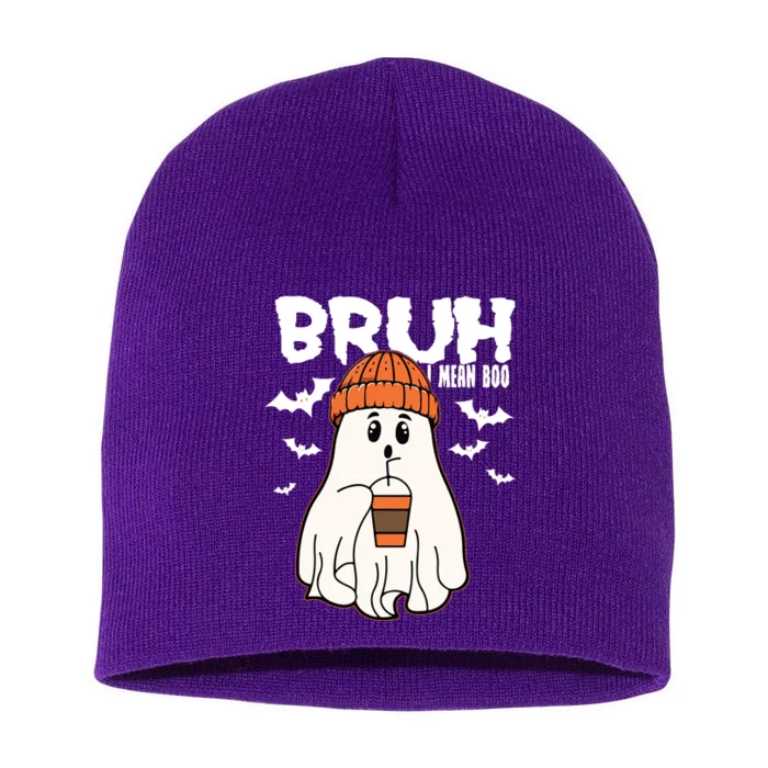 Funny Halloween Ghost Bruh I Mean Boo Short Acrylic Beanie