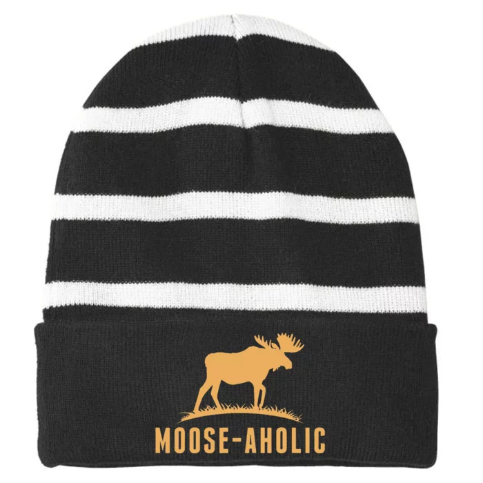 Funny Hunting Graphic Mooseaholic Women Men Moose Hunters Striped Beanie with Solid Band