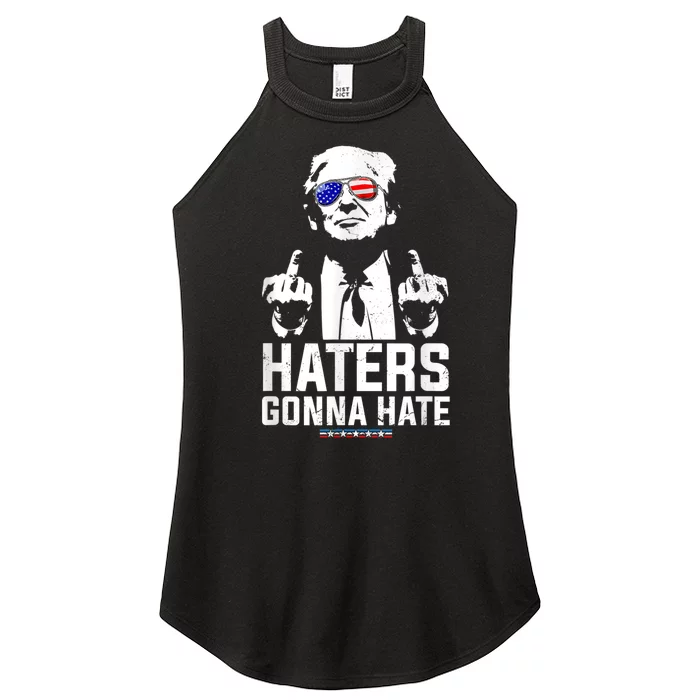 Funny Haters Gonna Hate President Donald Trump Middle Finger Women’s Perfect Tri Rocker Tank