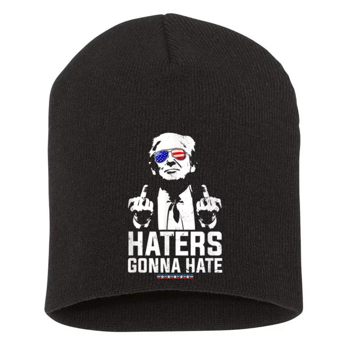 Funny Haters Gonna Hate President Donald Trump Middle Finger Short Acrylic Beanie