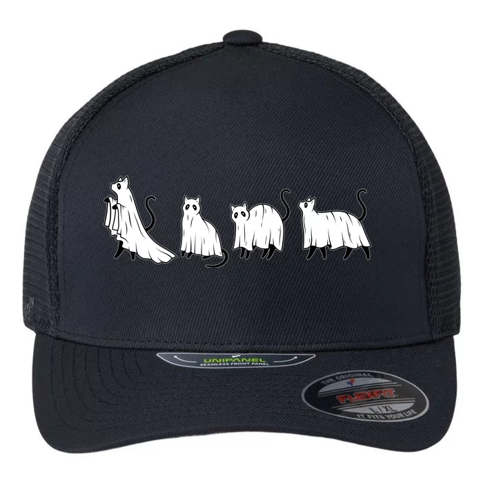 Funny Halloween Ghost Cats Flexfit Unipanel Trucker Cap