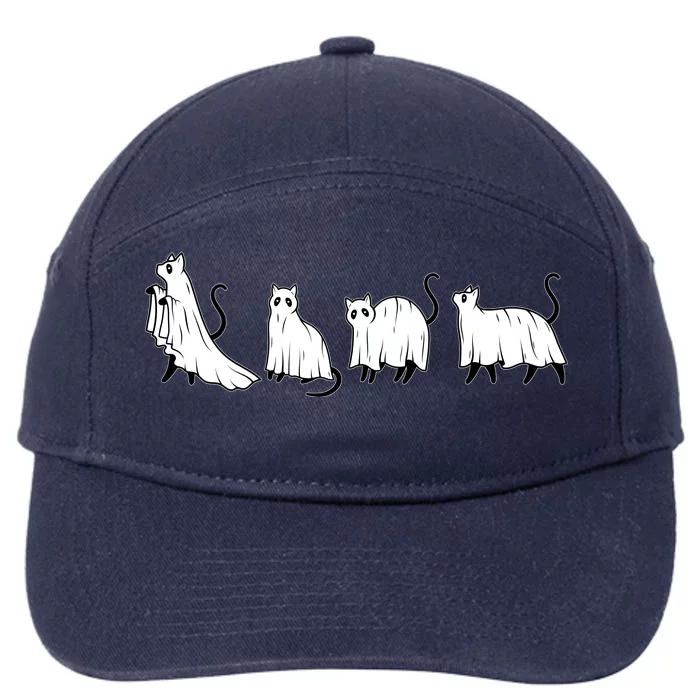 Funny Halloween Ghost Cats 7-Panel Snapback Hat