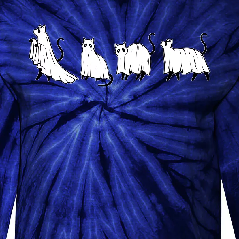 Funny Halloween Ghost Cats Tie-Dye Long Sleeve Shirt